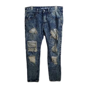 Trillnation Destroyed Jeans Ripped Distressed Acid Washed Denim Pants 30/30 Mens
